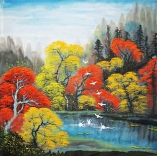 Chinese Trees Painting,69cm x 69cm,1134020-x
