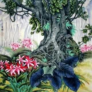 Chinese Trees Painting,66cm x 66cm,1417001-x