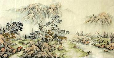 Chinese Village Countryside Painting,69cm x 138cm,1017002-x