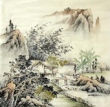 Chinese Village Countryside Painting,68cm x 68cm,1017008-x