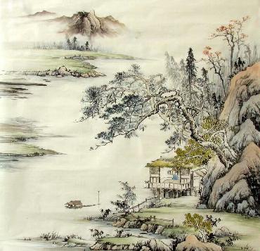Chinese Village Countryside Painting,68cm x 68cm,1017009-x