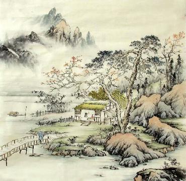 Chinese Village Countryside Painting,68cm x 68cm,1017010-x