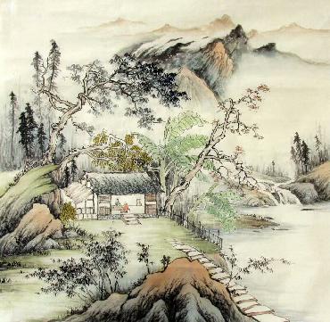 Chinese Village Countryside Painting,68cm x 68cm,1017011-x
