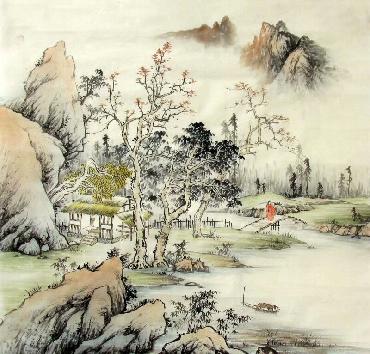 Chinese Village Countryside Painting,68cm x 68cm,1017012-x