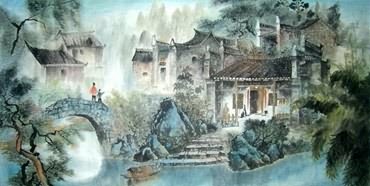 Chinese Village Countryside Painting,66cm x 136cm,1045011-x