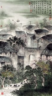 Chinese Village Countryside Painting,97cm x 180cm,1057012-x