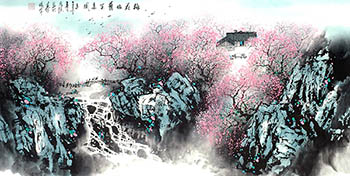 Chinese Village Countryside Painting,68cm x 136cm,1095006-x