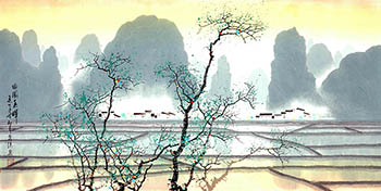 Chinese Village Countryside Painting,68cm x 136cm,1095019-x