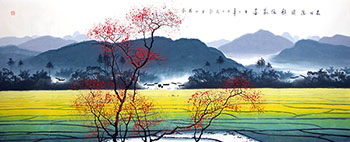 Chinese Village Countryside Painting,96cm x 240cm,1095021-x