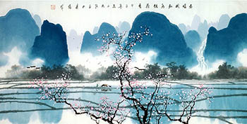 Chinese Village Countryside Painting,68cm x 136cm,1095022-x