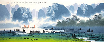 Chinese Village Countryside Painting,96cm x 240cm,1095025-x