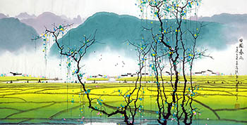Chinese Village Countryside Painting,68cm x 136cm,1095033-x
