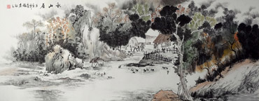 Chinese Village Countryside Painting,70cm x 180cm,1100004-x