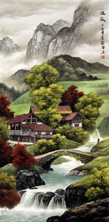 Chinese Village Countryside Painting,66cm x 136cm,1135026-x