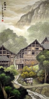 Chinese Village Countryside Painting,66cm x 136cm,1135028-x