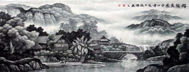 Chinese Village Countryside Painting,70cm x 180cm,1135051-x