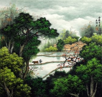 Chinese Village Countryside Painting,66cm x 66cm,1135106-x