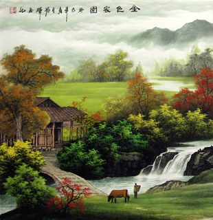 Chinese Village Countryside Painting,66cm x 66cm,1135108-x