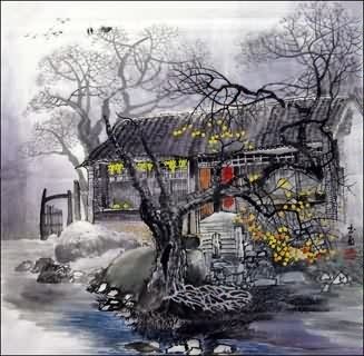 Chinese Village Countryside Painting,69cm x 69cm,1475004-x