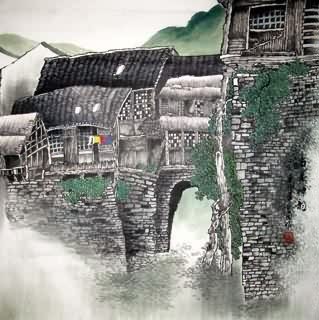 Chinese Village Countryside Painting,69cm x 69cm,1475005-x