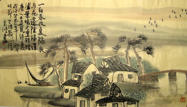 Chinese Village Countryside Painting,50cm x 80cm,1579010-x