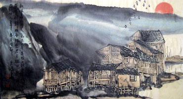 Chinese Village Countryside Painting,50cm x 80cm,1579026-x