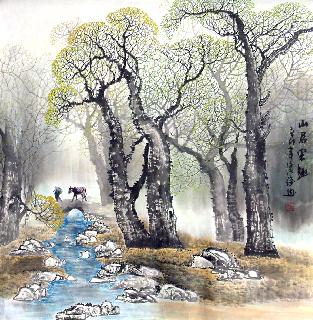 Chinese Village Countryside Painting,68cm x 68cm,gj11098003-x