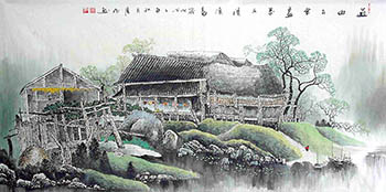 Chinese Village Countryside Painting,69cm x 138cm,gj11098004-x