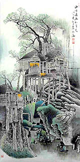Chinese Village Countryside Painting,69cm x 138cm,gj11098005-x