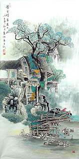 Chinese Village Countryside Painting,69cm x 138cm,gj11098006-x