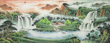 Chinese Village Countryside Painting,70cm x 180cm,wym11088004-x