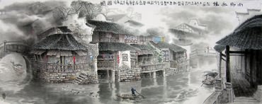 Chinese Water Township Painting,70cm x 180cm,1025026-x