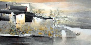 Chinese Water Township Painting,69cm x 138cm,1047021-x