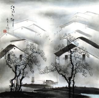 Chinese Water Township Painting,66cm x 66cm,1057015-x
