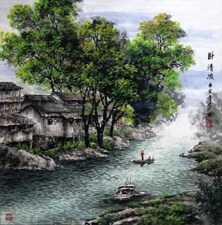 Chinese Water Township Painting,69cm x 69cm,1061022-x