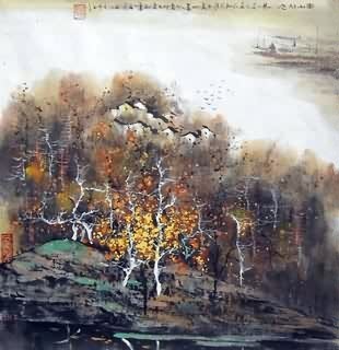 Chinese Water Township Painting,45cm x 45cm,1195005-x