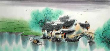 Chinese Water Township Painting,57cm x 120cm,1195010-x