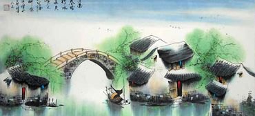 Chinese Water Township Painting,57cm x 120cm,1195011-x