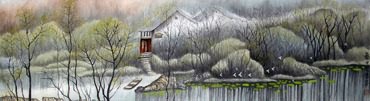 Chinese Water Township Painting,35cm x 136cm,1199005-x