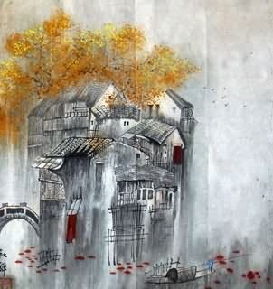 Chinese Water Township Painting,45cm x 45cm,1199006-x