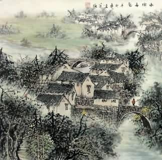 Chinese Water Township Painting,66cm x 66cm,1201002-x