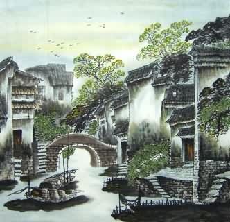 Chinese Water Township Painting,66cm x 66cm,1201003-x