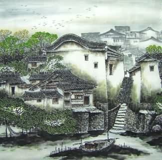 Chinese Water Township Painting,66cm x 66cm,1201004-x