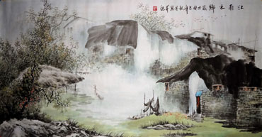Chinese Water Township Painting,69cm x 138cm,1202002-x