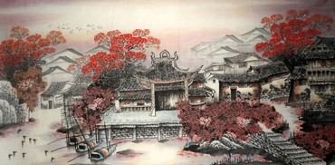 Chinese Water Township Painting,69cm x 138cm,1203002-x