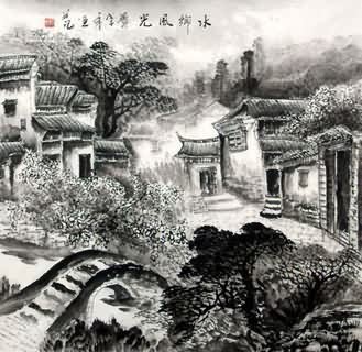 Chinese Water Township Painting,66cm x 66cm,1204005-x