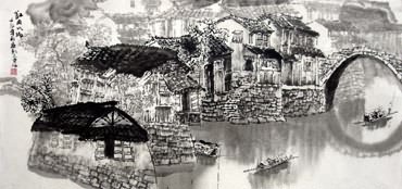 Chinese Water Township Painting,66cm x 136cm,1204007-x