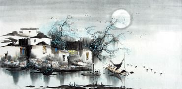 Chinese Water Township Painting,50cm x 100cm,1205003-x