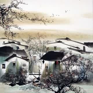 Chinese Water Township Painting,40cm x 40cm,1205009-x