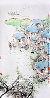 Chinese Water Township Painting,66cm x 136cm,1206001-x